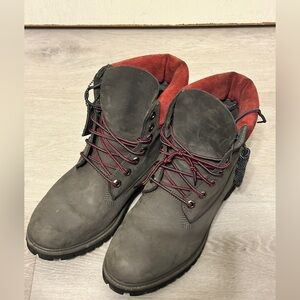 Men's Gray and Red Timbs